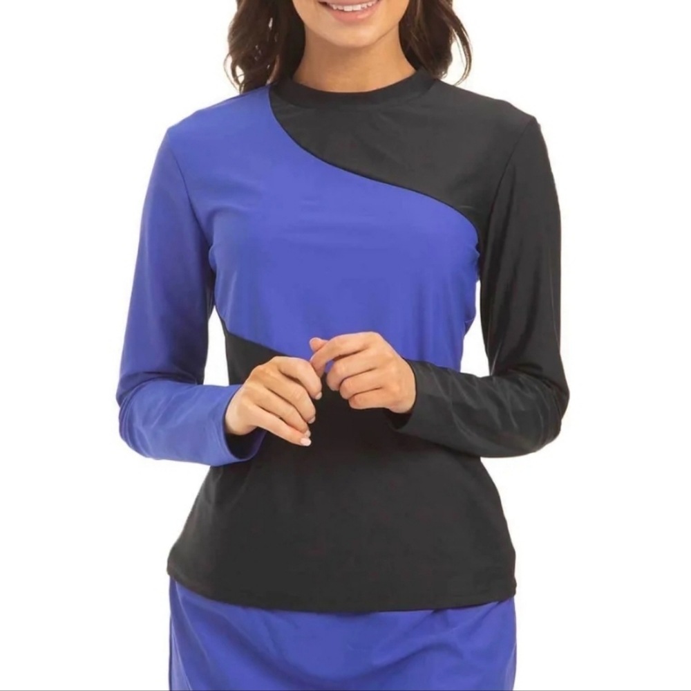 Cabana Life Royal Blue Black Pieced Swim Surf Boat Rashguard UVA Sun Protection